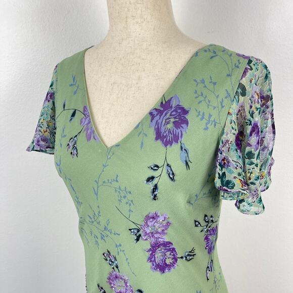 Vintage 90s y2k Eva Blue Green Purple Fairy Whimsy Floral Midi Dress Size Small - Picture 5 of 13